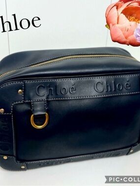 Chloé Black Leather Cosmetic Case with Gold-Tone Hardware